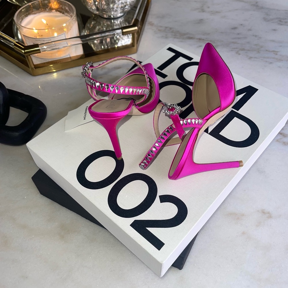 New Stuart Weitzman Gemcut 100 Swarovski Crystal Ankle Strap Pump in Rosa Pink - Picture 9 of 12